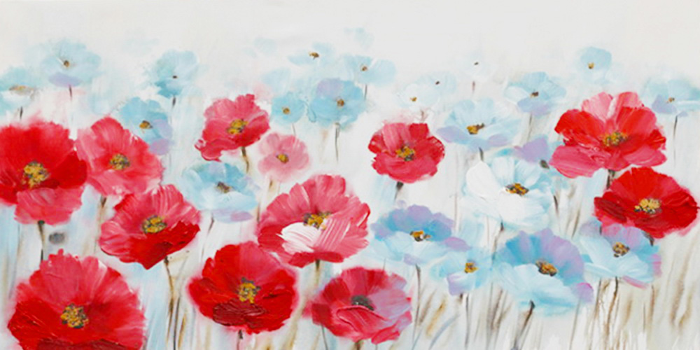HA120 Wall décor art oil on canvas floral poppies colourful